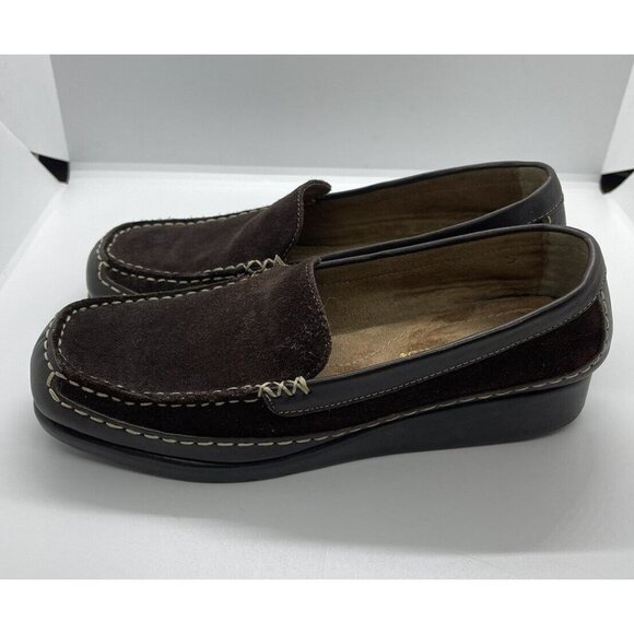 Aerosoles Women's Wedge Heel Slip On Loafer Brown Leather Accent Stitching 7M SB - Picture 3 of 8